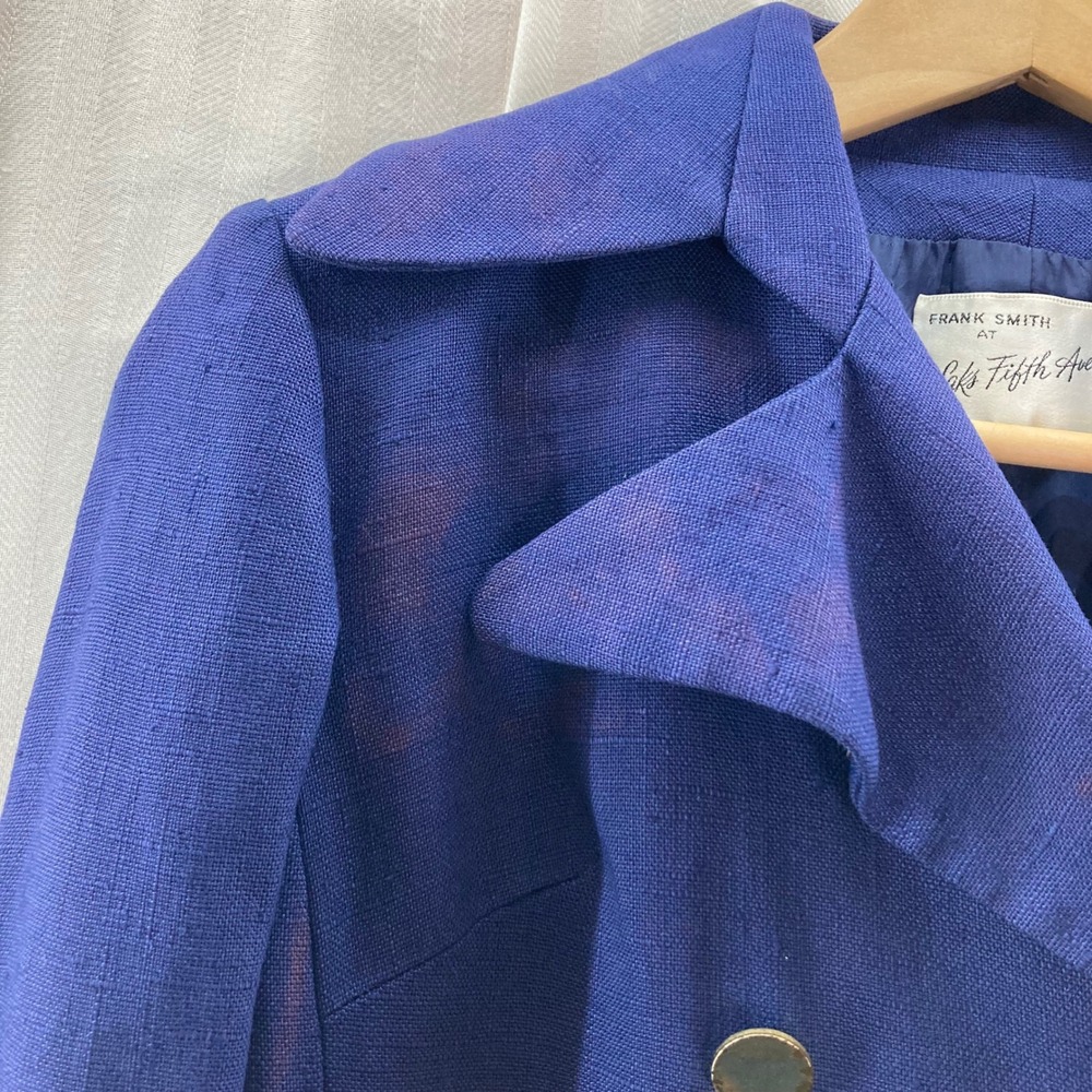 Vtg Frank Smith Saks Fifth Avenue Double Breasted Blue Wool Blend Blazer Coat 8 - Picture 11 of 13